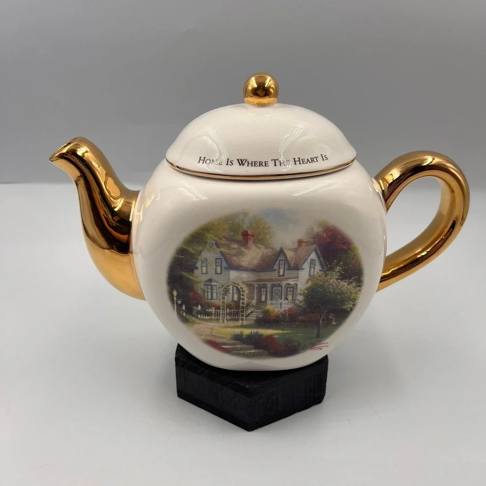 Thomas Kinkade‎ Home Is Where The Heart Is II Teapot Teleflora Gold Trim Ceramic